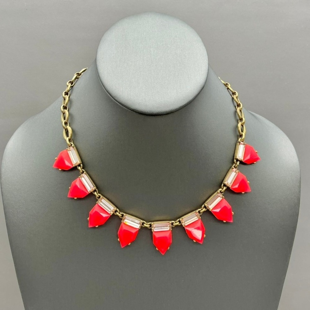 Stella & Dot Necklace Womens Gold Tone Pink Statement Spike Dangle 18 Inch